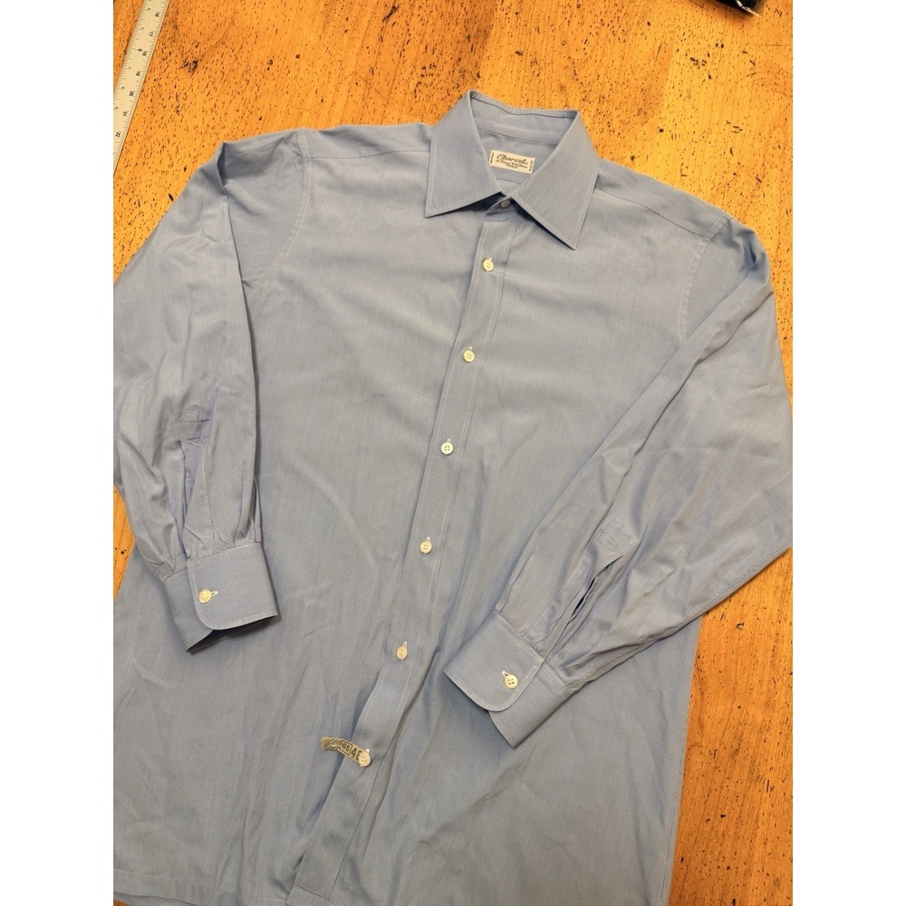 CHARVET PARIS PLACE VENDOME Blue Micro Check BUTTON DOWN DRESS SHIRT - 39 15.5